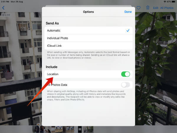 iPadOS Hide Photo Location