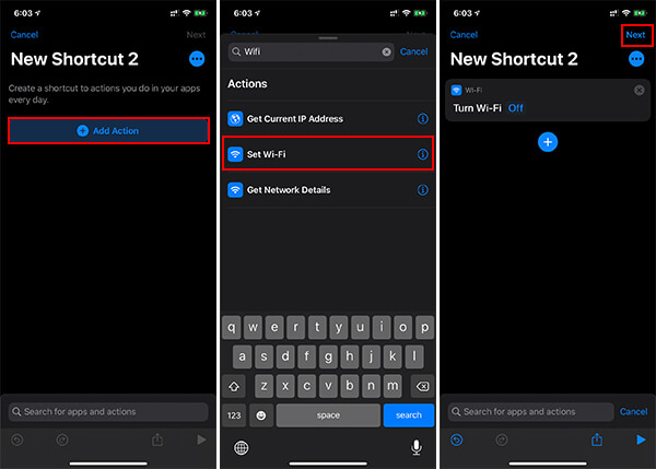 Create New Wi-Fi Turn Off Shortcut on IOS