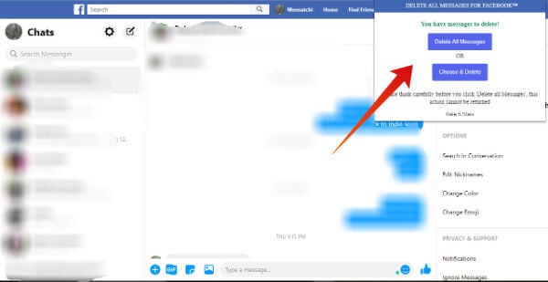 Facebook delete messages chrome extension