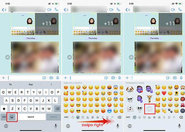 Open Memoji Keyboard from WhatsApp on iPHone iOS13