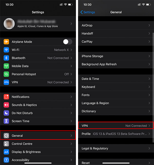 Open Settings and go to VPN Settings on iPhone