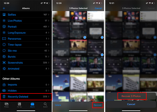 Recover deleted photos fom Recently Deleted in iOS