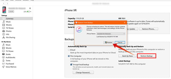 Restore iPhone from iTunes Backup