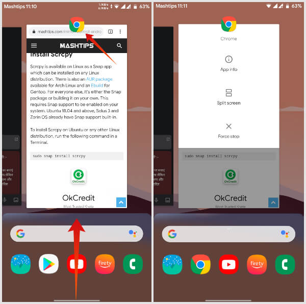 split screen multitasking menu on Android 10