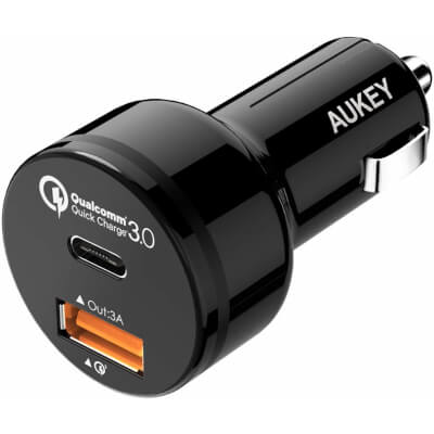 AUKEY Car Charger with 5V/3A USB C and Qualcomm Certified QC 3.0 Up to 12V 1.5A
