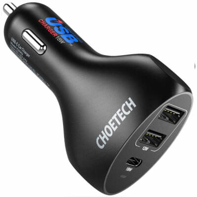 CHOETECH 3-Port 18W Power Delivery Car Charger