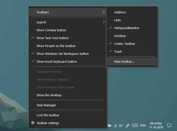 Create new toolbar to move Windows taskbar icons to center