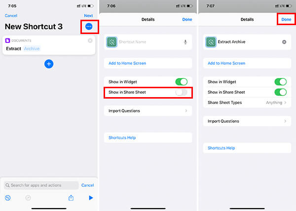 Create and Save iOS Shortcuts to Extract Zip files on iPhone