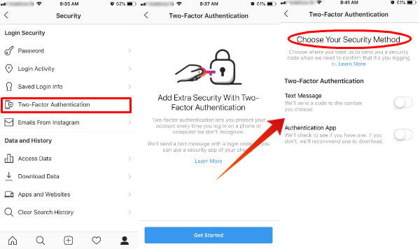 Instagram two factor authentication