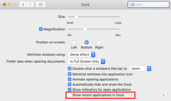 Mac Dock Settings Changes