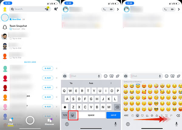 Open Keyboard and enter Emoji Keyboard in Snapchat on iOS