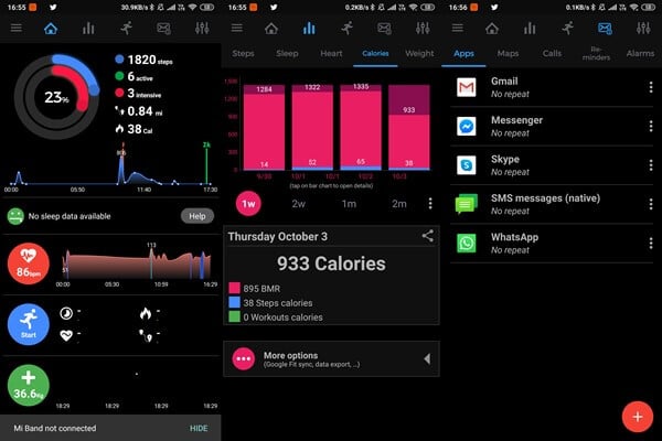 notify & fitness graphs and settings