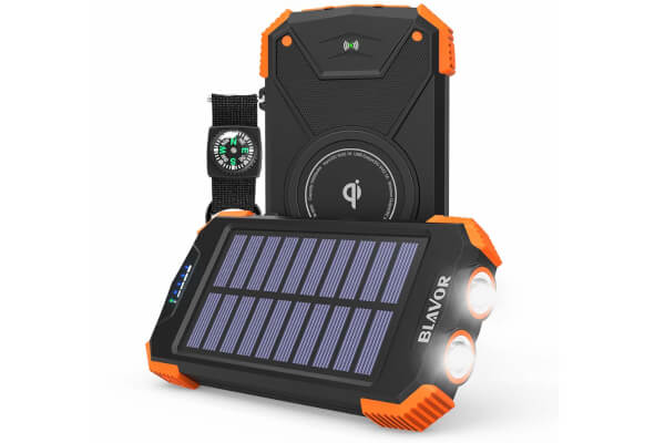 Solar Power Bank, Qi Portable Charger 10,000mAh External Battery Pack Type C Input