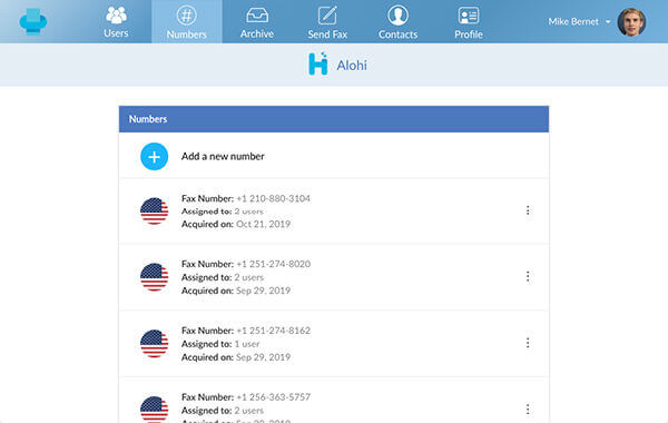 Fax Plus Manage Numbers