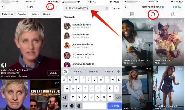 Instagram search igtv videos