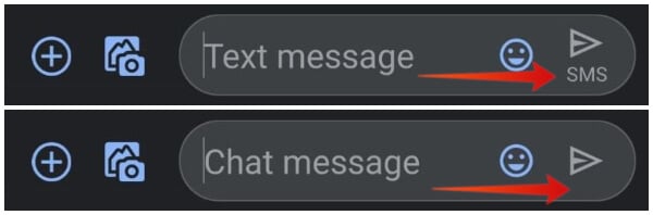 Recognize RCS and SMS Message fro text under send button