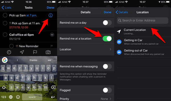 location-based reminders in Apple Reminders