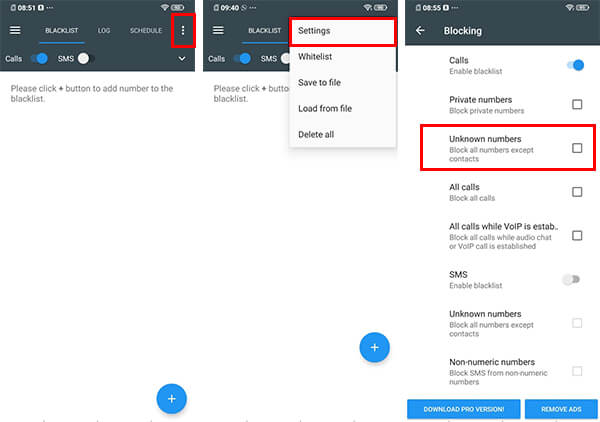 How to block unknown number on android