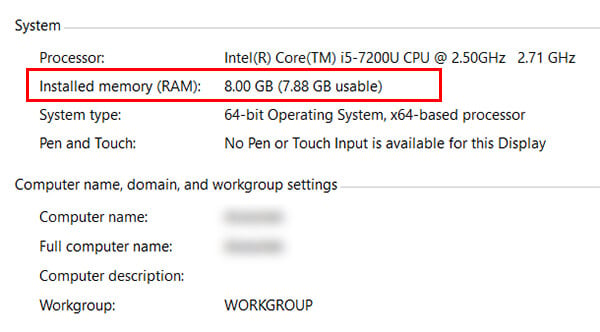 Find RAM from Control Panel on Windows