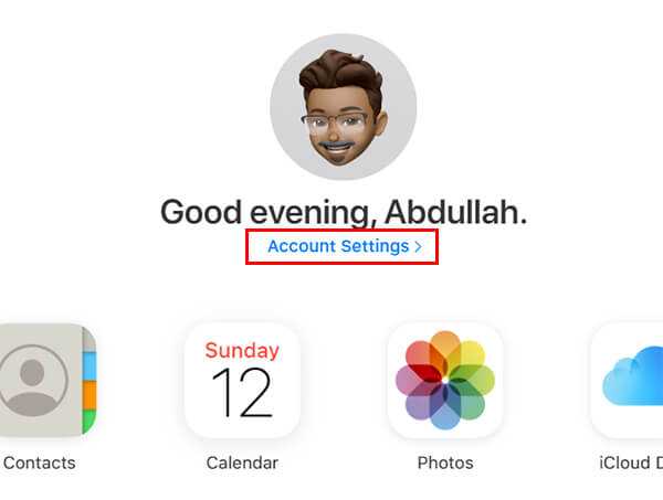 Go to account settings from iCloud