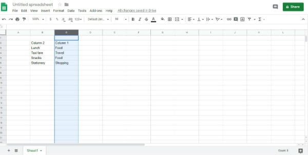 Google Sheets Swap columns with drag (result)