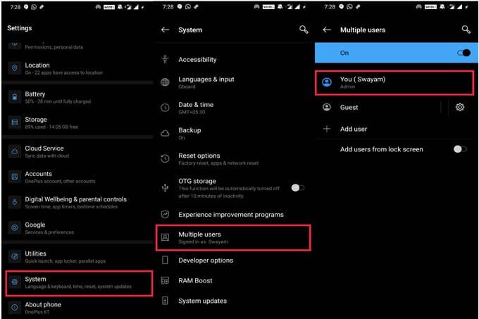 Multiple Users Android Settings