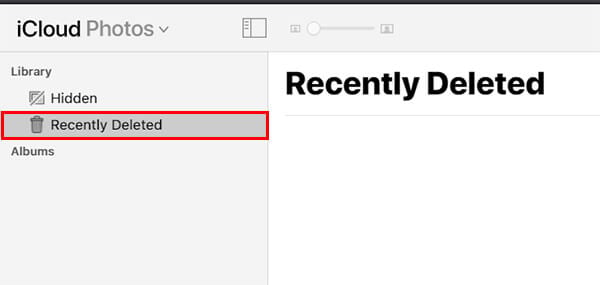 Recently Deleted folder on iCloud Photos to recover deleted photos