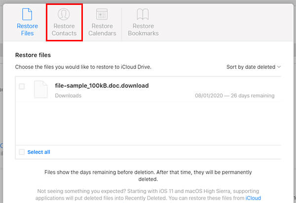 Restore deleted contacts on iCloud