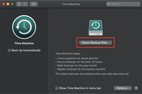 Select backup disk for Time Machine on MacBook