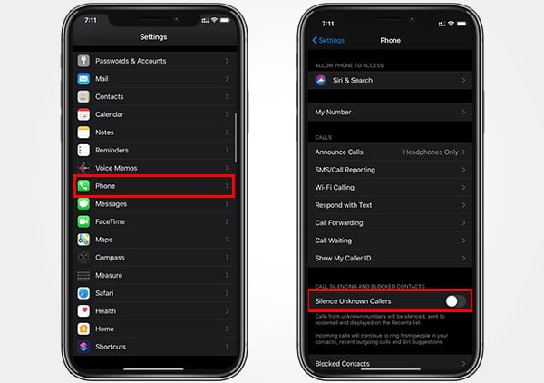 Silence Unknown Callers on iPhone