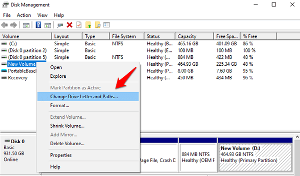 disk management option