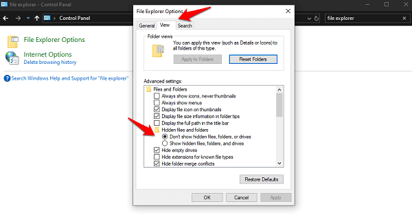 windows 10 hidden files