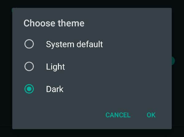 WhatsApp Dark Theme Select