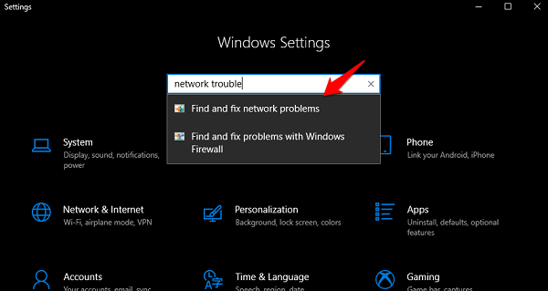 windows settings troublehoot