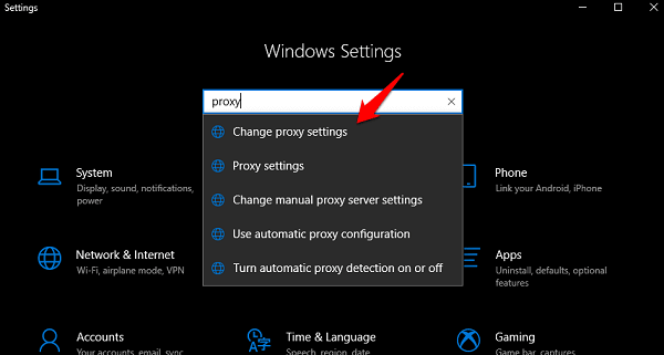 windows settings search