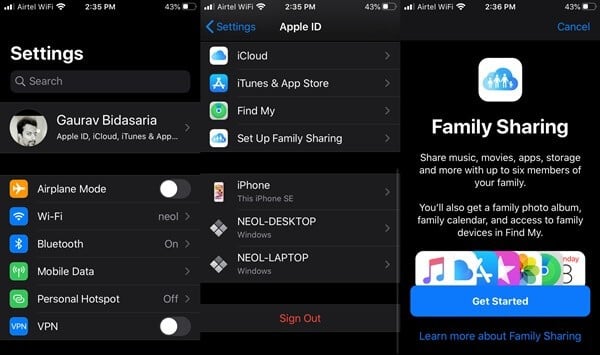 setup family sharing for apple music