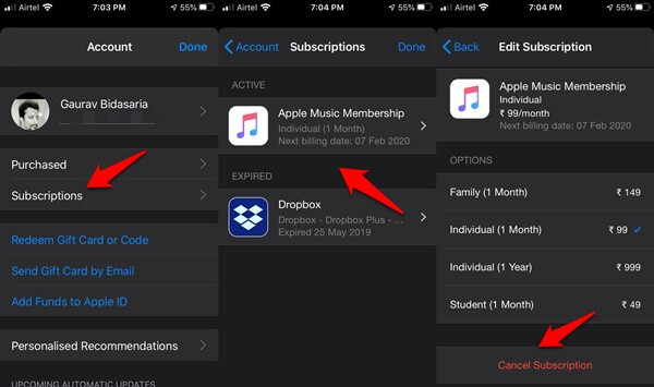 cancel apple music subscription