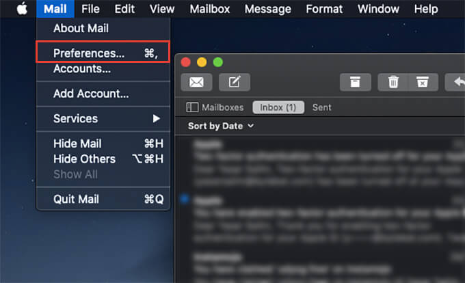 Choose Preferences on Mail App MacOS