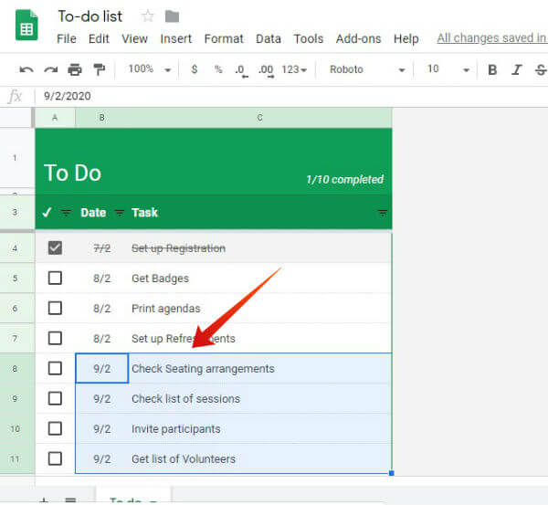 Google sheets select cells