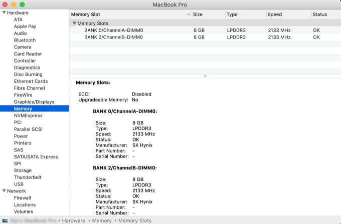 Mac System Report RAM