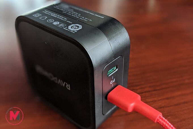 RAVPower 90W GaN Charger USB Cable connected