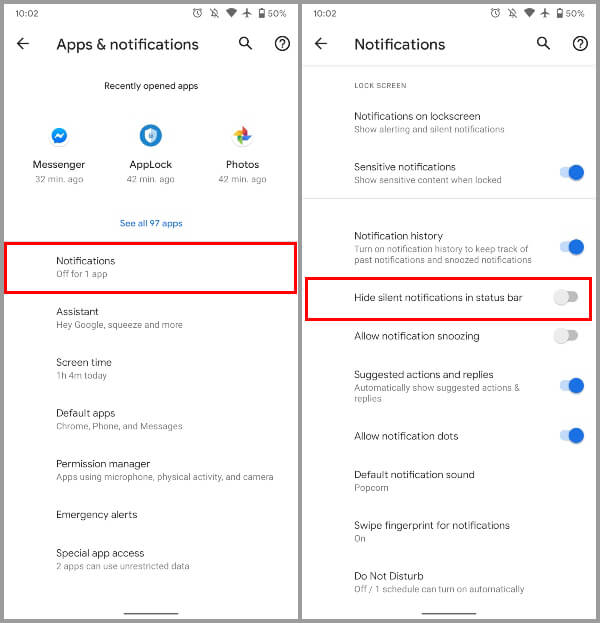 Android 11 Hide silent notifications toggle