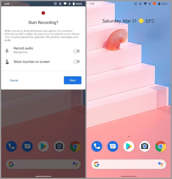 Screen recording Android 11 feature