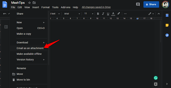 send google doc as email option