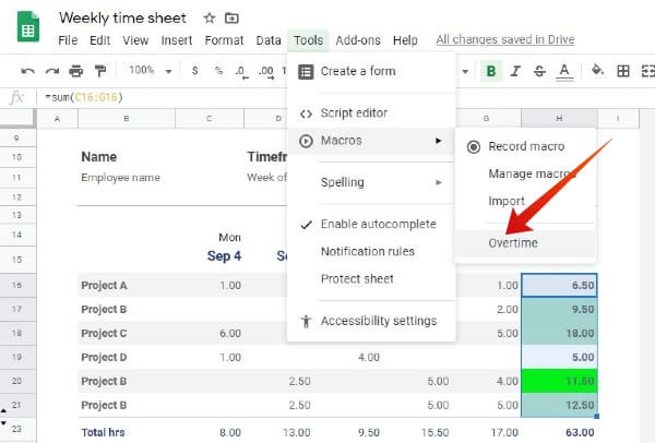 Google sheet run macro