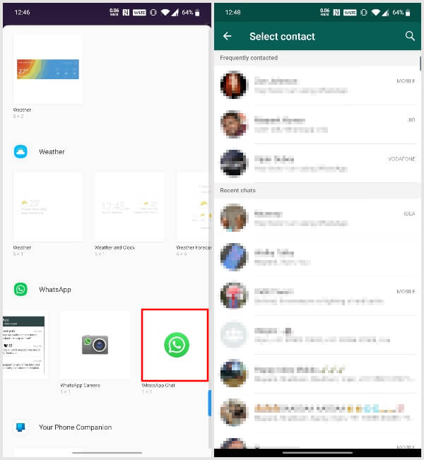 Widget kontak WhatsApp di layar