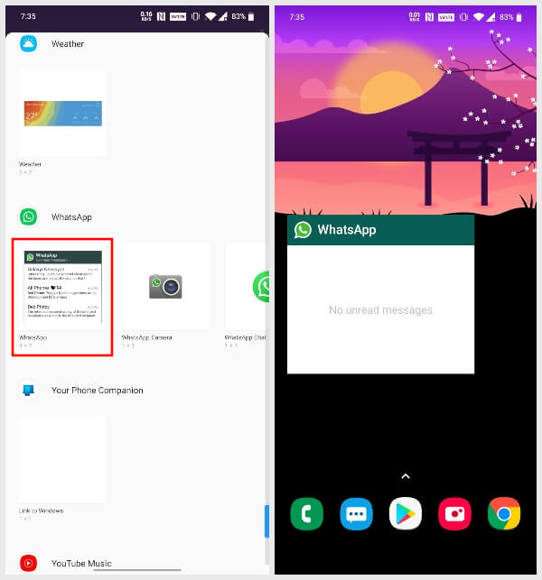 WhatsApp messages widget 