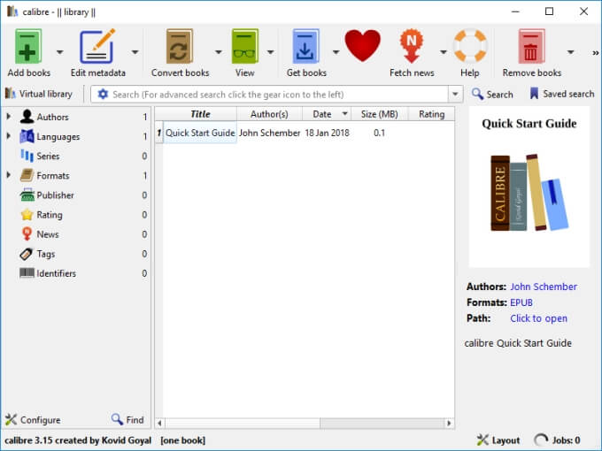Calibre ePub reader for Windows 10