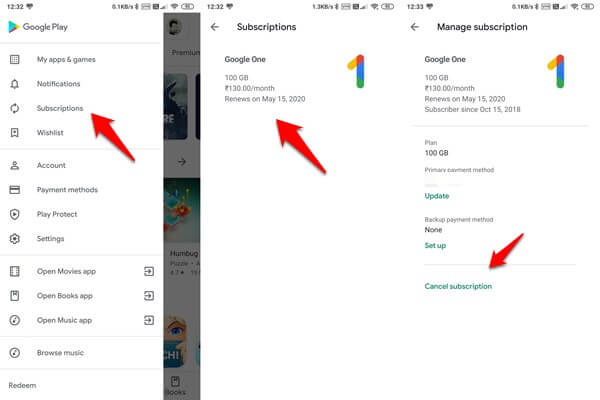 cancel itunes subscription on android