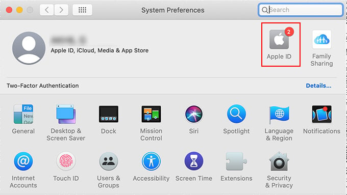Click on Apple ID from System Preferences on Mac